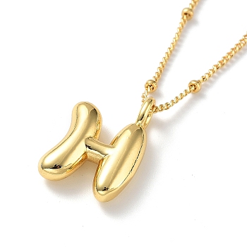 Initial Letter Brass Pendant Necklaces, Real 18K Gold Plated, Letter H, 17.52 inch(445mm), Letter: 19.5x13.5mm.
