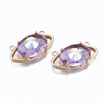 Glass Pendants Links, with Light Gold Tone Brass Findings, Eye, Lilac, 11x22x7mm, Hole: 1.2mm