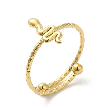 304 Stainless Steel Snake Adjustable Ring for Women, Real 14K Gold Plated, Inner Diameter: 18mm