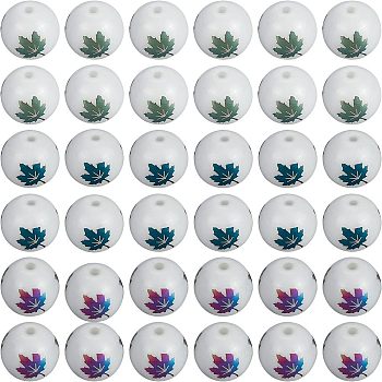 CHGCRAFT 240Pcs 3 Colors Autumn Theme Electroplate Glass Beads, Round with Maple Leaf Pattern, Mixed Color, 8~8.5mm, Hole: 1.5mm