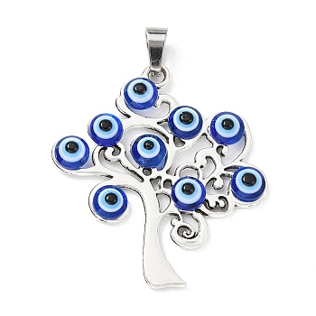 Tibetan Style Alloy Pendants, Tree of Life with Evil Eyes Charm, Antique Silver, Tree, 41x37x4.5mm, Hole: 6x4mm