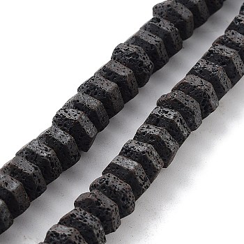 Natural Lava Rock Beads Strands, Frosted Hexagon, 4.5x7x8mm, Hole: 1mm, about 94pcs/strand, 16.14 inch(41cm)