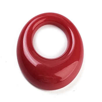 Opaque Resin Pendants, Hollow Oval Charms, FireBrick, 35x29x8mm, Hole: 16.5x15mm