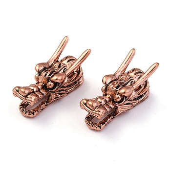 Tibetan Style Alloy Beads, Chinese Dragon Head Shape, Antique Rose Gold, 24x10x12mm, Hole: 6mm