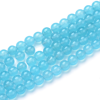 Natural White Jade Bead Strands, Dyed, Round, Light Sky Blue, 6mm, Hole: 1mm, about 66pcs/strand, 15.7 inch