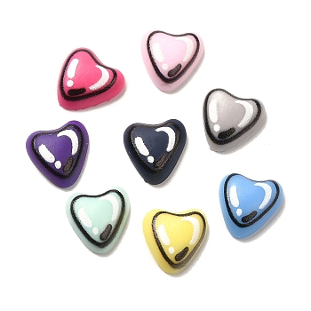 Opaque Resin Cabochons, Heart, Mixed Color, 8x8x3mm