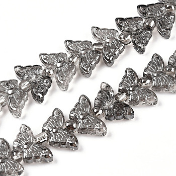 Electroplate Glass Beads Strands, Butterfly, Light Grey, 7.5~8x14.5~15x4mm, Hole: 0.8mm, about 66~69pcs/strand, 23.23~24.41 inch(59~62cm), Beads: 3x4mm, Hole: 1mm