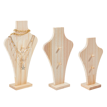 3 Bags 3 Styles Bust Shaped Wood Pendants Jewely Display Stands, Necklaces Jewelry Organizer Holder, Blanched Almond, 1 bag/style