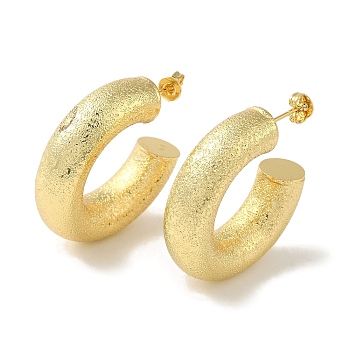 Rack Plating Texture Brass Stud Earrings, Half Hoop Earrings for Women, Cadmium Free & Lead Free, Long-Lasting Plated, Real 18K Gold Plated, 33x8.5mm
