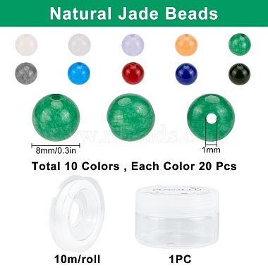 SUNNYCLUE 200Pcs DIY Natural & Dyed Malaysia Jade Beaded Stretch Bracelet Making Kits(DIY-SC0014-77)-2