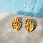 Textured 304 Stainless Steel Stud Earrings, Nuggets, Golden, 34x23mm(EJEW-Z173-04G)