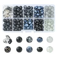 DIY Beads Jewelry Making Finding Kit, Including Round & Rondelle Glass & Natural Rutilated Quartz Chip Beads, Black, 5~8x5~8mm, hole: 1~1.6mm(DIY-FS0003-82)