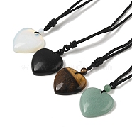 Natural & Synthetic Mixed Gemstone Pendant Necklace with Nylon Cords, Heart, 27.17~28.35 inch(69~72cm)(NJEW-D051-02)