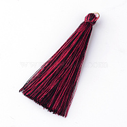 Nylon Thread Tassel Pendants Decoration, with Brass Findings, Golden, Dark Red, 35x7mm, Hole: 7mm(FIND-Q065-3.5cm-B10)