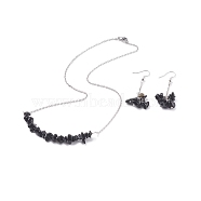 Natural Obsidian Chips Beaded Jewelry Set, Gemstone Pendant Necklace & Cluster Dangle Earrings with 304 Stainless Steel Cable Chains for Women, Stainless Steel Color, 60mm, Pin: 0.6mm,19.29 inch(49cm)(SJEW-JS01231-01)