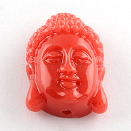 Dyed Buddha Head Synthetical Coral Beads, Orange Red, 24~25x16x10.5mm, Hole: 2mm(CORA-R011-16B)