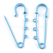 Spray Painted Iron Brooch Findings, Kilt Pins with Triple Loops, Light Sky Blue, 59x18x6mm, Hole: 2mm(IFIN-K043-01A-03)