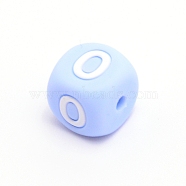 Silicone Beads, for Bracelet or Necklace Making, Arabic Numerals Style, Light Sky Blue Cube, Num.0, 10x10x10mm, Hole: 2mm(SIL-TAC001-02C-0)