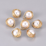 Imitation Glass Pearl Pendants, with Golden Plated Brass Findings, Teardrop, White, 15x19x11.5mm, Hole: 3x4mm(KK-L189-25G)
