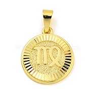 Brass Pendants, Real 18K Gold Plated, Flat Round with Constellations, Virgo, 24x20.5x2mm, Hole: 8x3.5mm(KK-P263-14G-07)