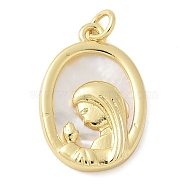 Brass Pendants, Oval with Juses, with Shell, Lead Free & Cadmium Free, Long-Lasting Plated, Real 18K Gold Plated, 19.5x13x3mm(KK-K298-26A-G)