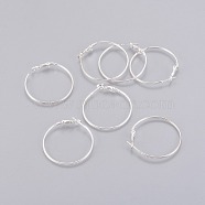 Brass Hoop Earrings, Nickel Free, Brass, Silver Color Plated, Color, 35~37x1.2mm(X-EC108-2NFS)