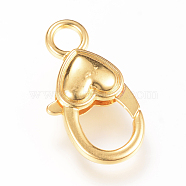 Alloy Lobster Claw Clasps, Heart, Golden, 26.5x14x6.5mm, Hole: 4mm(X-KK-S302-01)