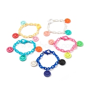 Opaque Acrylic Smiling Face Charm Bracelets, with ABS Plastic Cable Chains, Mixed Color, 7-7/8 inch(20cm)(BJEW-JB06258)