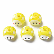 Handmade Lampwork Beads, Round with Cartoon Face, Yellow, 13~14x10mm, Hole: 2mm(LAMP-T011-11A)