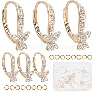 6Pcs Brass Cubic Zirconia Leverback Earring Findings, with Horizontal Loops, Butterfly, Nickel Free, 12Pcs Jump Rings, Real 18K Gold Plated, 18.5x11x7.5mm, Hole: 1mm, Pin: 0.7mm(KK-CN0002-11)