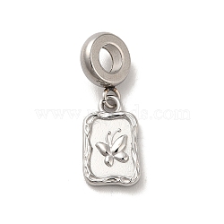 304 Stainless Steel European Dangle Charms, Large Hole Pendants, Rectangle with Butterfly Pattern, Stainless Steel Color, 25mm, Pendant: 15x9x2mm, Hole: 4.5mm(STAS-G308-08P)