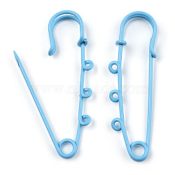 Spray Painted Iron Brooch Findings, Kilt Pins with Triple Loops, Light Sky Blue, 59x18x6mm, Hole: 2mm(IFIN-K043-01A-03)