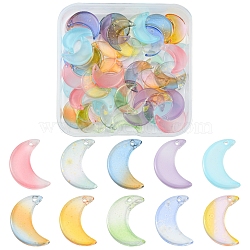 50Pcs Gradient Color Glass Pendants, with Gold Foil, Moon, Mixed Color, 16x11x3mm, Hole: 1.2mm(GLAA-FS0001-48)