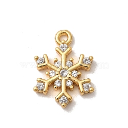 Brass Micro Pave Cubic Zirconia Pendants, Nickel Free, Snowflake, Real 18K Gold Plated, 15x11x2mm, Hole: 1.2mm(KK-P340-50G)