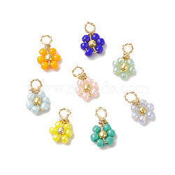 8Pcs 8 Color Flower Glass Seed Beaded Charms, with Real 18K Gold Plated Copper Wire Wrapped, Mixed Color, 9x6x2mm, Hole: 1.4mm, 1Pc/color(PALLOY-JF02004-02)