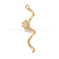 Brass Micro Pave Clear Cubic Zirconia Pendants, Cadmium Free & Nickel Free & Lead Free, Wavy Shape Charms, Real 18K Gold Plated, 30x7x7mm, Hole: 1.4mm(KK-M301-13G)