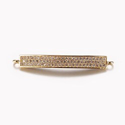 Long-Lasting Plated Brass Micro Pave Cubic Zirconia Links, Rectangle, Clear, Real 18K Gold Plated, 4.5x37x4.5mm, Hole: 0.5mm(ZIRC-L072-17A-G)