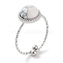Ion Plating(IP) 304 Stainless Steel Ring, Adjustable Synthetic Howlite Rings, Flat Round, 10.5mm, Inner Diameter: Adjustable(RJEW-B059-02P-03)