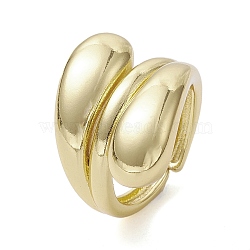 Rack Plating Brass Open Cuff Rings, Teardrop, Real 18K Gold Plated, Inner Diameter: 15.3mm(RJEW-K257-12G)