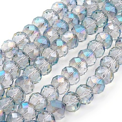 Electroplate Glass Beads Strands, Rainbow Plated, Faceted, Rondelle, Dark Turquoise, Size: about 10mm in diameter, 8mm thick, hole: 1mm, about 72pcs/strand(X-EGLA-S001-1)