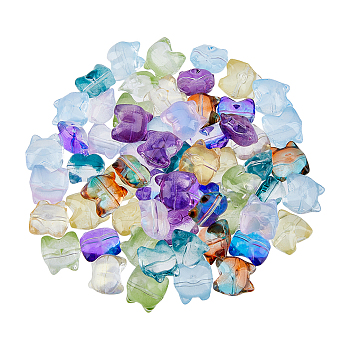 144Pcs 9 Colors Transparent Spray Painted Glass Beads, Bear, Mixed Color, 13x13x9mm, Hole: 1.2mm, 16pcs/color