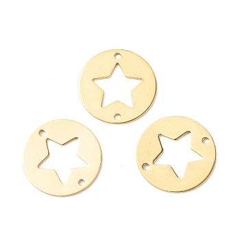 Ion Plating(IP) 201 Stainless Steel Links Connectors, Flat Round With Star, Golden, 25x25x1.1mm, Hole: 2mm