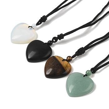 Natural & Synthetic Mixed Gemstone Pendant Necklace with Nylon Cords, Heart, 27.17~28.35 inch(69~72cm)