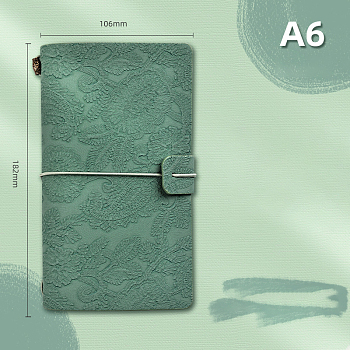 A6 Retro Embossed Imitation Leather Journal Notebook, with 3 Style Paper Inside Page Pamphlet, Rectangle, Dark Green, 182x106mm, about 96 sheets/book