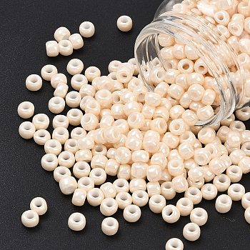 TOHO 3/0 Round Beads, Japanese Seed Beads, (123) Opaque Luster Light Beige, 5.5mm, Hole: 1.9mm, about 60pcs/10g