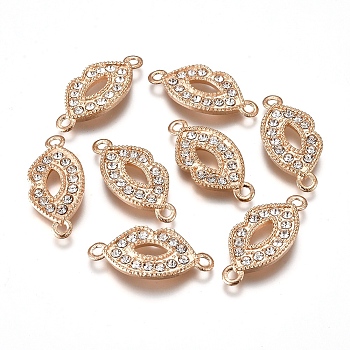 Alloy Links Connectors, with Crystal Rhinestone, Lip, Golden, 11.5x24.5x3mm, Hole: 1.5mm