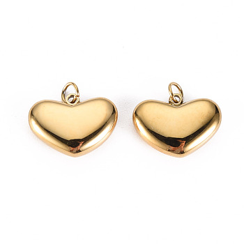 304 Stainless Steel Charms, with Jump Rings, Heart, Real 14K Gold Plated, 11x15x4mm, Hole: 2.8mm