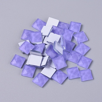 Faceted Glass Cabochons, Mosaic Tiles, for Home Decoration or DIY Crafts, Square, Purple, 9.5x9.5x3.8mm, about 90pcs/bag