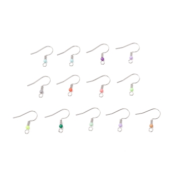 316 Surgical Stainless Steel Earring Hooks, with Horizontal Loops and Plastic Beads, Mixed Color, 19.5x3mm, Hole: 2.2mm, 22 Gauge, Pin: 0.6mm