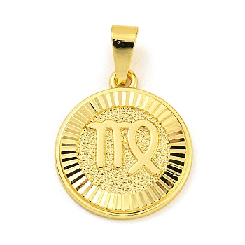 Brass Pendants, Real 18K Gold Plated, Flat Round with Constellations, Virgo, 24x20.5x2mm, Hole: 8x3.5mm